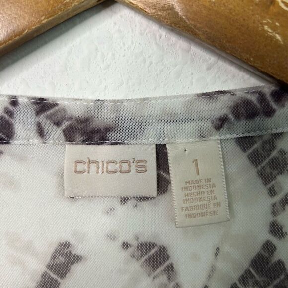 Chico’s Gray White Shibori Spot Tie-Front Sheer Shirt Mesh Women's Size 1 (M) - Picture 8 of 15